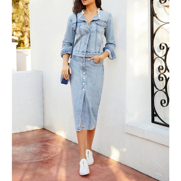 Michael Kors Women’s Button Front Blue Denim Midi Skirt Size 16 NWT - Picture 1 of 9